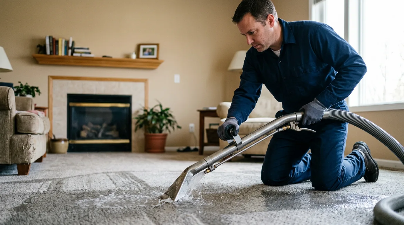 Water damage restoration technician working near Elmo, UT